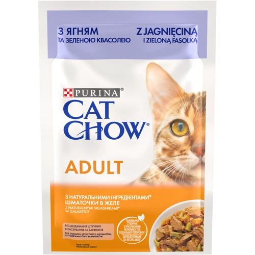 Влажный корм Purina Cat Chow Adult для взрослых котов кусочки в желе с ягненком и зеленой фасолью 5x85 г (7613036938334) фото 9