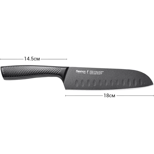 Ніж Fissman Shinai Graphite сантоку 18 см (2481): Рукоятка Нержавеющая сталь