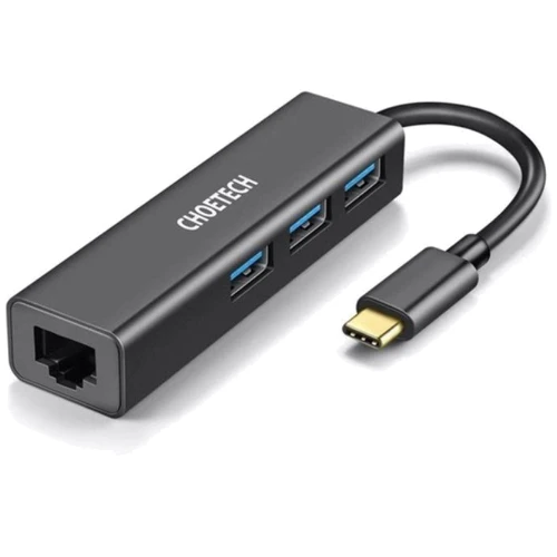 Адаптер Choetech Adapter 4-in-1 USB-C to USB-C+3xUSB3.0+RJ45 Gray (HUB-U02)