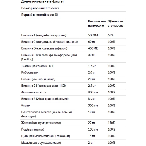 Fairhaven Health Prenatal Mutlivitamin Supplement 60 Tabs (FHH-00001): Тип Мультивитамины