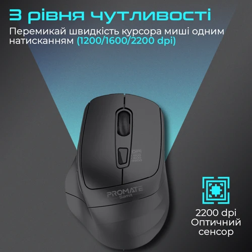 Мишка Promate Samit Wireless Black (samit.black): Тип сенсора оптический