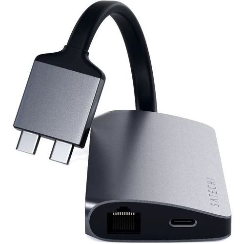 Адаптер Satechi Adapter Dual USB-C to 2xUSB3.0+2xHDMI+USB-C+RJ45+SD Space Gray (ST-TCDMMAM): Інтерфейс підключення USB-C