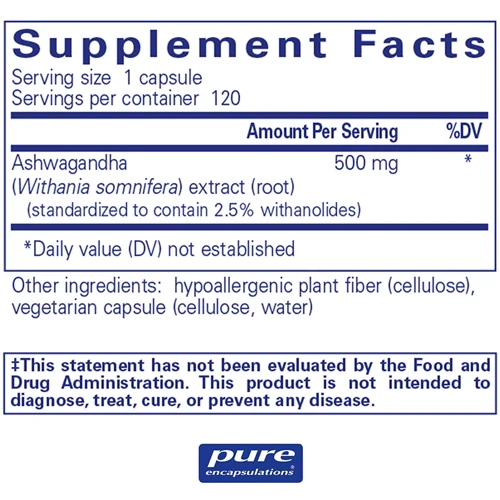 Бустер тестостерона Pure Encapsulations Ashwagandha 120 caps Ашваганда
