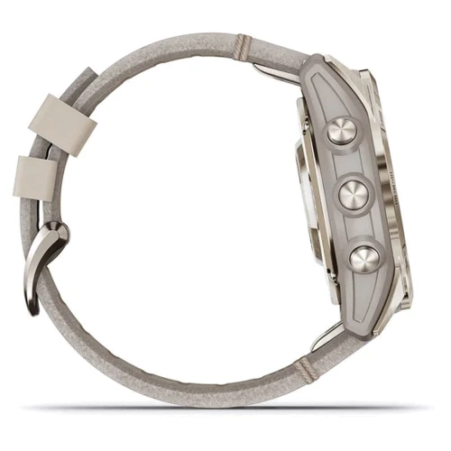 Смарт-часы Garmin Fenix 7S Pro Sapphire Solar Soft Gold with Limestone Leather Band (010-02776-30): Фитнес-функции Шагомер, Умный будильник, Секундомер, Пульсометр, Пульсоксиметр, Подсчет калорий, Альтиметр, GPS-модуль