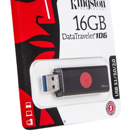 USB-флешка Kingston 16GB DataTraveler 106 USB 3.0 Black/Red (DT106/16GB): Обсяг пам'яті 16 GB