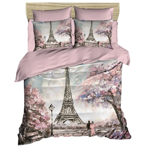 Комплект постільної білизни LightHouse Ranforce+3D Paris Spring рожевий євро (413OZ_2,0)