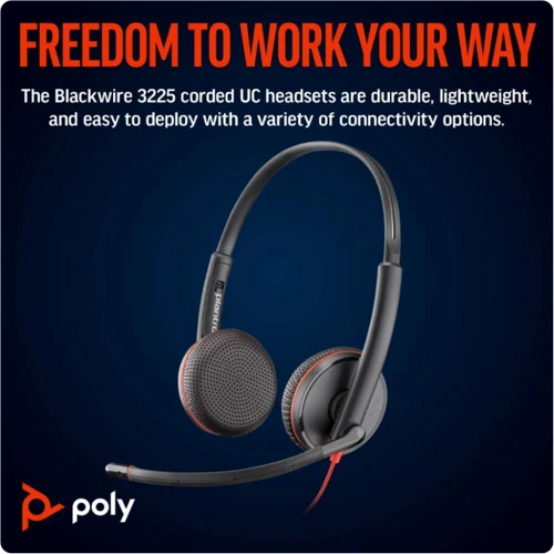 Наушники Poly BlackWire C3225 USB HS Stereo: Тип конструкции накладные