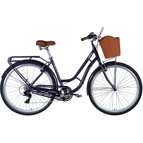 Велосипед Dorozhnik AL 28" CORAL FRW Vbr рама с багажником задн St с корзиной Pl с крылом St 2024 (сливовый) (OPS-D-28-405)