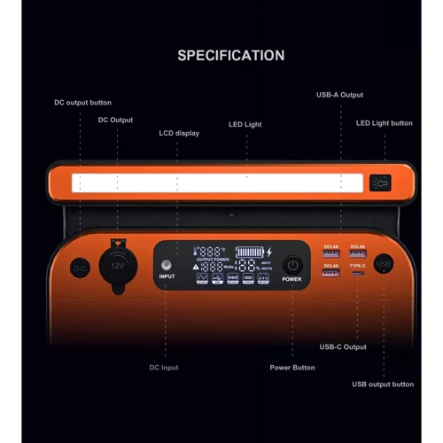 Зарядная станция CTECHi GT500 518Wh 162000mAh 500W Portable Power Station LiFePO4 Battery 60W PD Fast Charging Orange (GT500): Вес, кг 6.90
