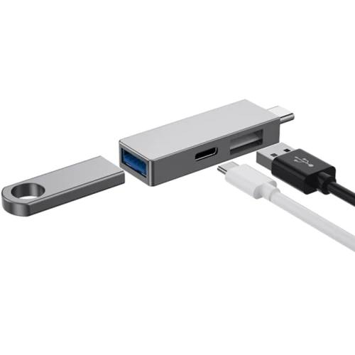 Адаптер WIWU Adapter T02 Pro USB-C to 2xUSB+USB-C Silver: Интерфейс подключения USB-C
