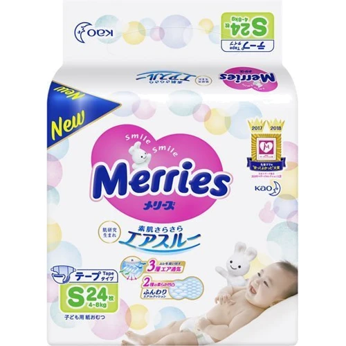 Подгузники Merries для детей S 4-8 кг 24 шт (4901301509062) фото 10