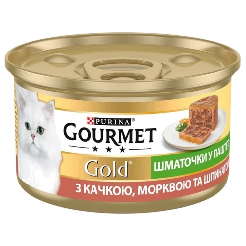 Влажный корм GOURMET Gold для взрослых кошек кусочки в паштете с уткой, морковью и шпинатом 24х85 г (7613033728778): Тип Влажный корм