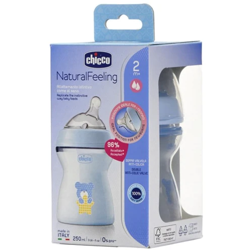 Пляшечка пластикова Chicco Natural Feeling NEW, 250 мл, 2м+ блакитна (81323.20) фото 8
