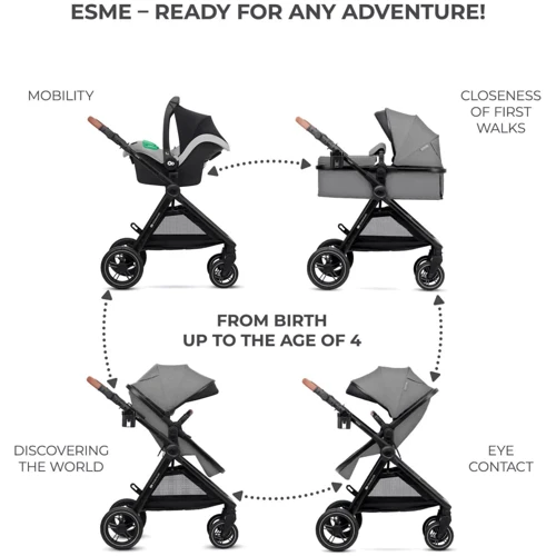 Універсальний візочок 3 в 1 Kinderkraft Esme Moonlight Grey (KSESME00GRY3000): Стать дитини Унисекс, Для мальчиков, Для девочек