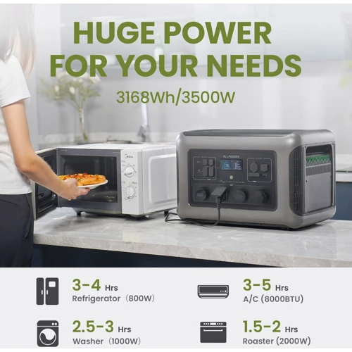 Зарядная станция Allpowers R3500 3168Wh 3500W LiFiP04 Grey: Особенности модели Управление со смартфона, Чистая синусоида, Функция ИБП, Дисплей, Wi-Fi, Bluetooth