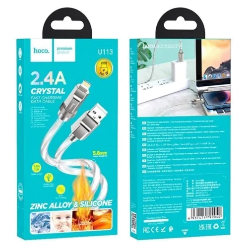 Кабель Hoco USB Cable to Lightning U113 Solid 2.4A 1m Silver фото 3