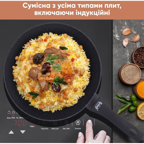 Сковорода Wok Krauff Smart Сhef 28 см (27590): Дополнительно Ручка с отверстием для подвешивания, Ненагревающаяся ручка, Утолщенное дно