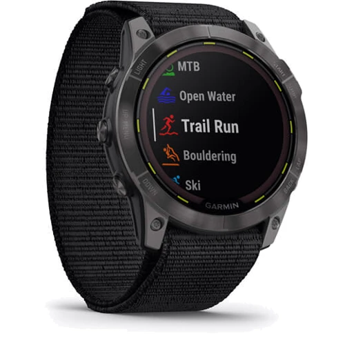Смарт-часы Garmin Enduro 2 Carbon Gray DLC Titanium with Black UltraFit Nylon Strap (010-02754-01): Фитнес-функции Умный будильник, Секундомер, Пульсоксиметр, GPS-модуль, Пульсометр, Подсчет калорий, Шагомер, Скорос