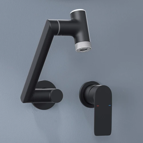 Смеситель настенный Lefton Single-Handle Wall Mount Bathroom Faucet with Temperature Display-BFWM2401 Matt Blac фото 10