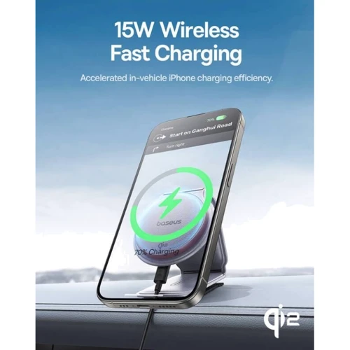 Держатель Baseus Car Holder Magnetic C02 Mega Wireless Charging 15W Gray (C40169003831-00) for Apple iPhone 16 I 15 I 14 I 13 I 12 series фото 14