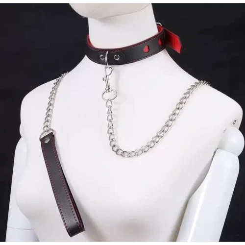 Ошейник с поводком COLLAR HEART Black and Red, SKN-AS14