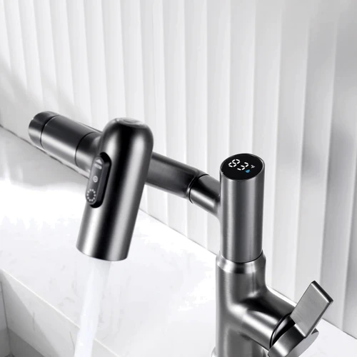 Смеситель для раковины Lefton Single-Hole Rotatable Faucet with Temperature Display-BF2204 Grey