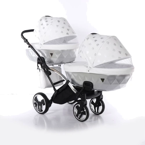 Универсальная коляска для двойни 2 в 1 Junama Glow Duo Slim 03, белый с серебристым (J-G-DUOs-03) фото 7