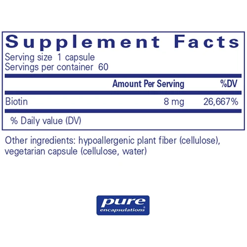 Pure Encapsulations Biotin 8 mg 60 caps Биотин: Тип Витамин B