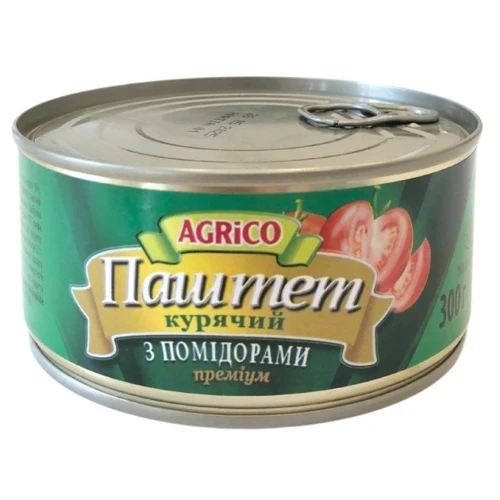 Паштет Agrico из курятины с помидорами, жестяная банка, 300 г