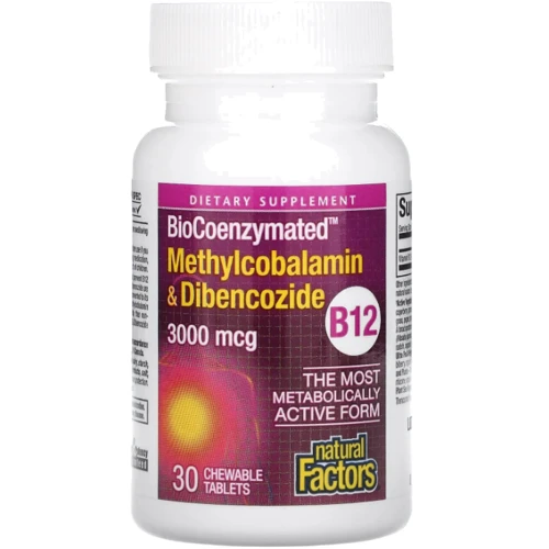 Natural Factors BioCoenzymated Methylcobalamin & Dibencozide Метилкобаламін та дибенкозид 3000 мкг 30 жувальних таблеток: Форма випуску Таблетки жевательные