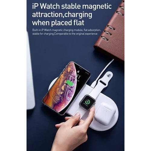 Зарядний пристрій Baseus Wireless Charging Smart White (WX3IN1-C02) for Apple iPhone, Apple Watch and Apple AirPods: Кількість USB-портів немає