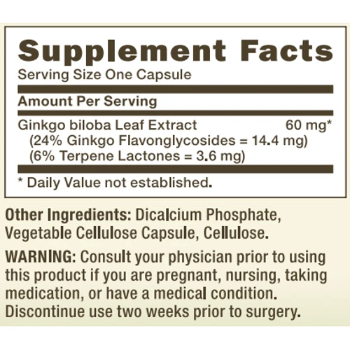 GNC Herbal Plus Ginkgo Biloba 60 mg Гинко Билоба 100 капсул: Форма випуску Капсулы