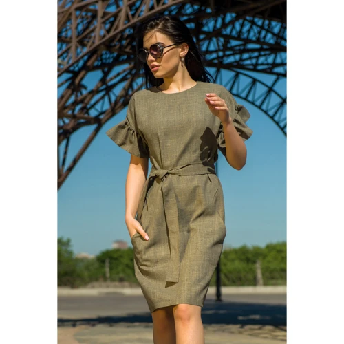 Платье FLFashion Лион ЗПЛ 1135 46 зеленое повседневное до середины бедра: Состав Вискоза, Лен