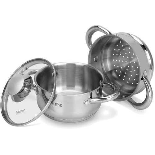 Кастрюля Fissman GULLIVER 14x7 см, 1.1 л со вставкой-пароваркой 14x6.5 см (5428): Диаметр, см 14