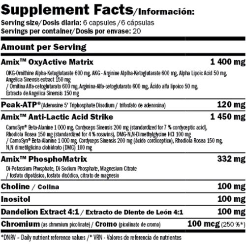 Передтренувальний комплекс Amix Performance Amix Epo-Core VO´2 MAX 120 caps / 20 servings: Тип Комплекс до тренировки