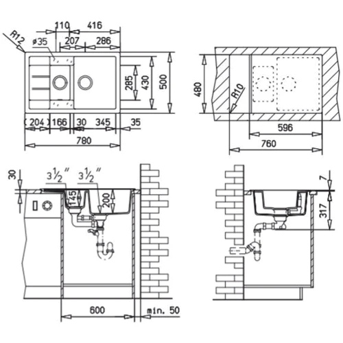 Teka ASTRAL 60 B-TG (40143571): Форма Прямоугольная
