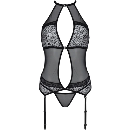 Корсет с пажами Passion SATARA CORSET Вlack XXL/XXXL (стринги в наборе)