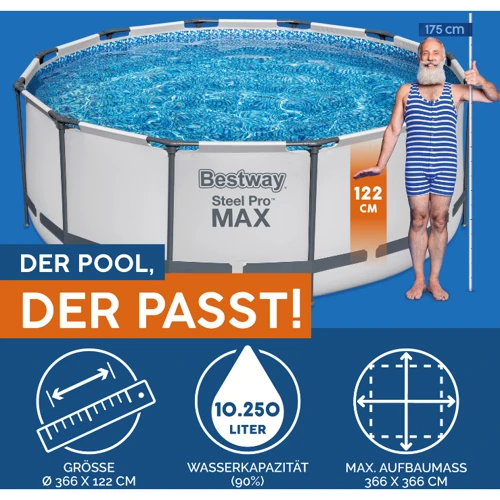 Бассейн Bestway каркасный круглый 366-122 см (56420) (фильтр-насос, тент, лестница, в коробке, 47-116-45 см) фото 3