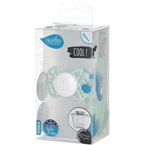 Пустушка Nuvita Air55 Cool ортодонтична з ковпачком I LOVE MUM 0m+ світло-блакитна (NV7064SG) фото 6