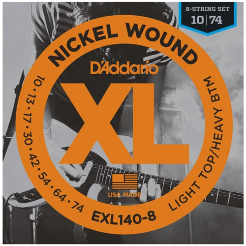 Струна для гитар Струны D`ADDARIO EXL140-8 LIGHT TOP / HEAVY BOTTOM 8 STRING (10-74)