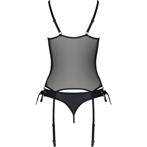 Корсет со шнуровкой Passion NESSY CORSET Вlack XXL/XXXL (стринги в наборе)