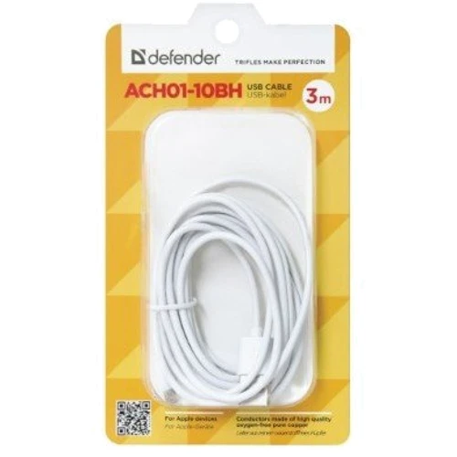 Кабель Defender USB Cable to Lightning 3m White (87466): Длина 3 м