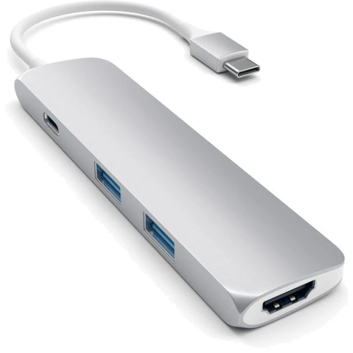 Адаптер Satechi Adapter USB-C to HDMI+USB-C+2xUSB3.0 Silver (ST-CMAS): Колір сріблястий