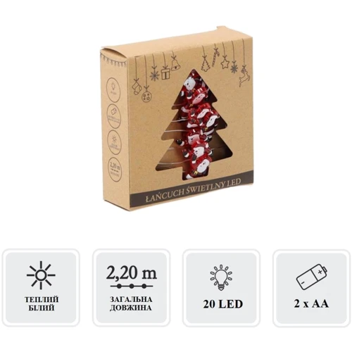 Гірлянда-струна Chomik Санта 2.2 м 20 LED теплий білий 2АА (5900779854178): Колір белый
