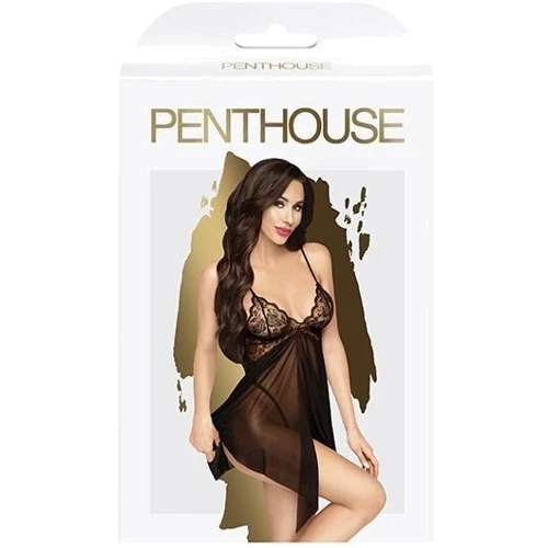 Бэби-долл с ажурным браллетом и высоким разрезом Penthouse - Sweet Beast Black S/M