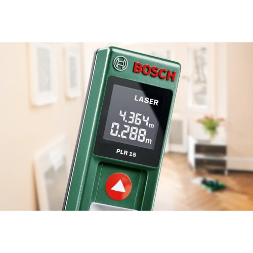 Лазерний далекомір Bosch PLR 15 (0603672021): Особливості Влагостойкие, С дисплеем