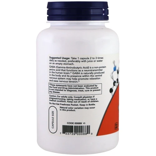 NOW Foods GABA 500 mg 200 VCAPS ГАМК (гамма-аміномасляна кислота): Стать унісекс