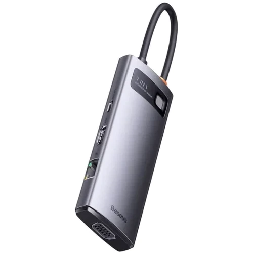 Адаптер Baseus Adapter Metal Gleam Series USB-C to HDMI+3xUSB3.0+PD+VGA+RJ45 Gray (WKWG040013): Колір серый