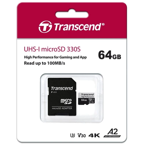 Карта пам'яті Transcend 64GB microSDXC Class 10 UHS-I U3 V30 A2 + adapter (TS64GUSD330S)