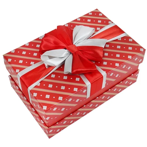 Подарочная коробка с бантом красно-белая, M - 24,5х17,5х11,2 см: Производитель Украина